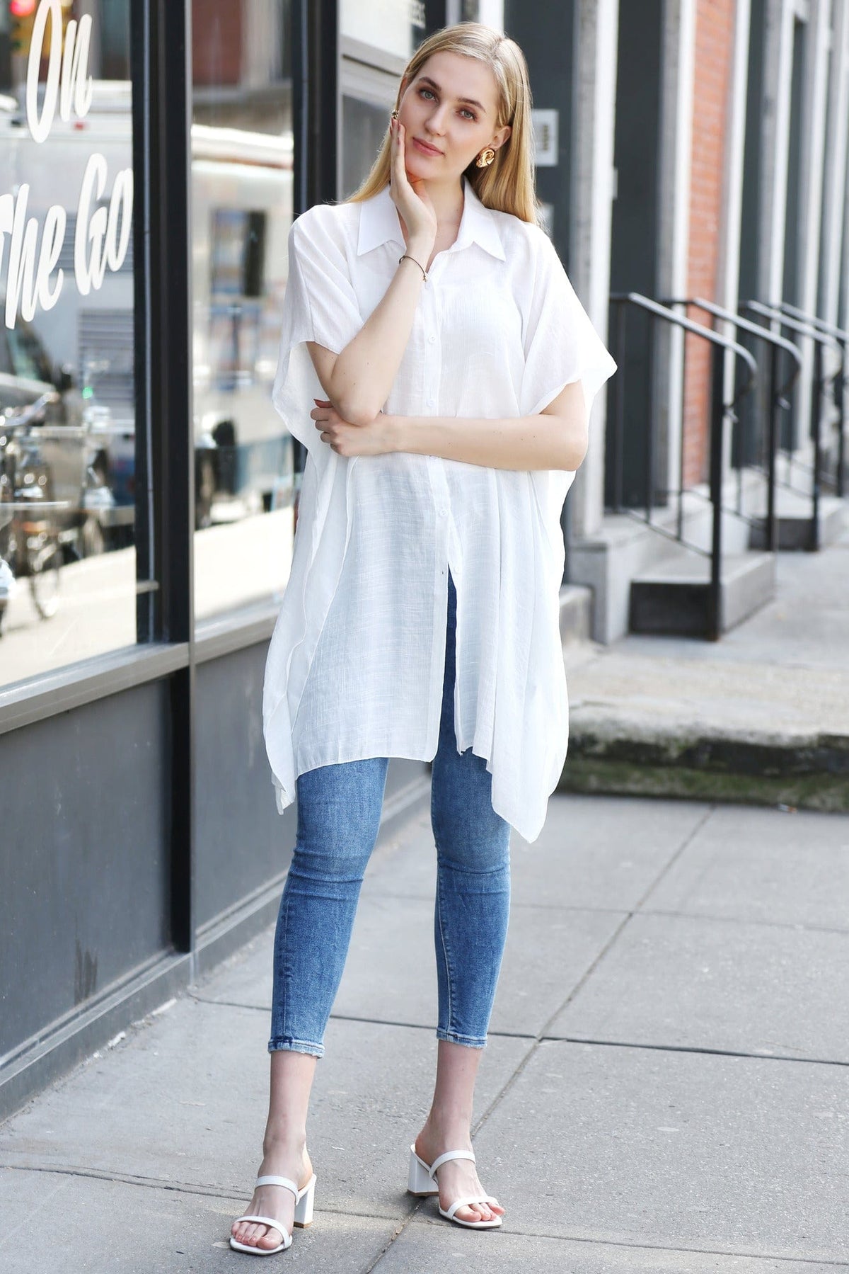 JP5009 Oversized Long Sleeveless Button Up Shirt - MiMi Wholesale