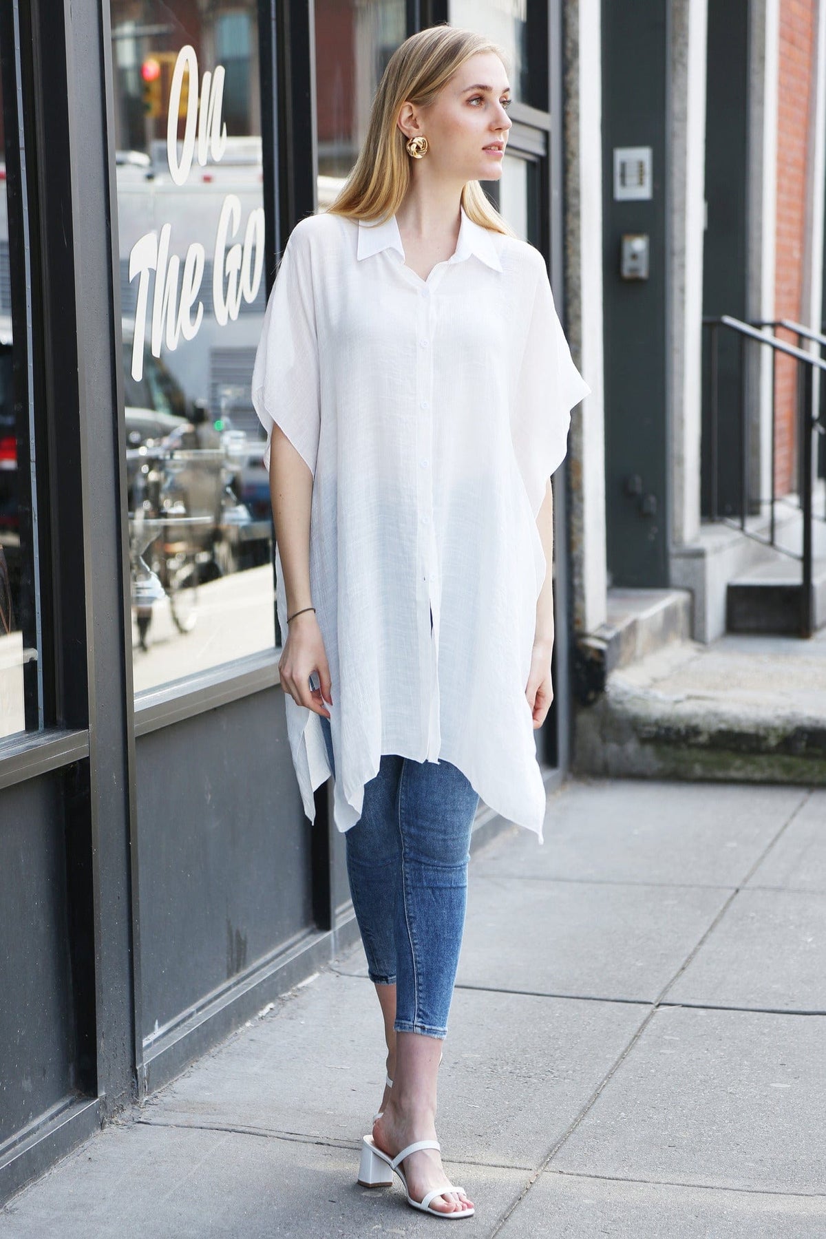 JP5009 Oversized Long Sleeveless Button Up Shirt - MiMi Wholesale