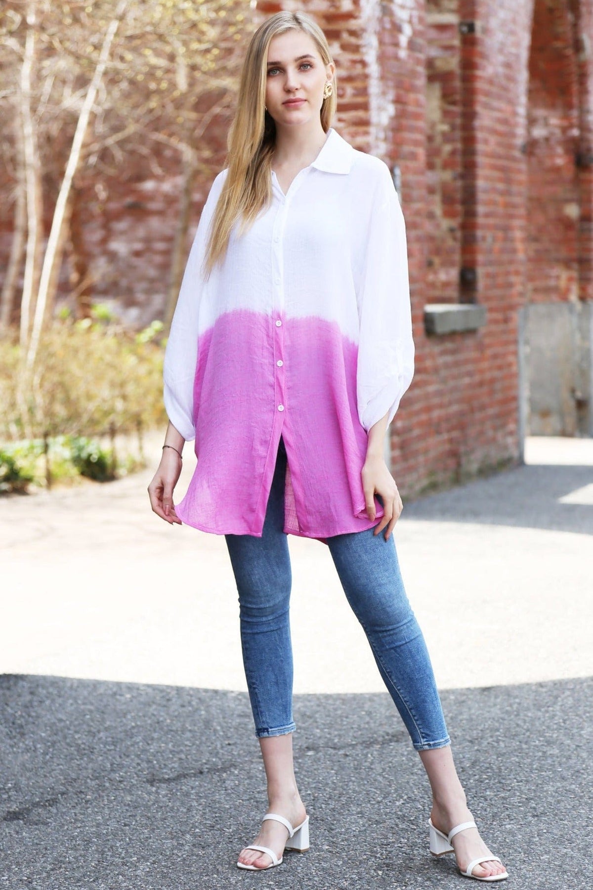 JP5010 Oversized Long Tie Dye Button Up Shirt - MiMi Wholesale