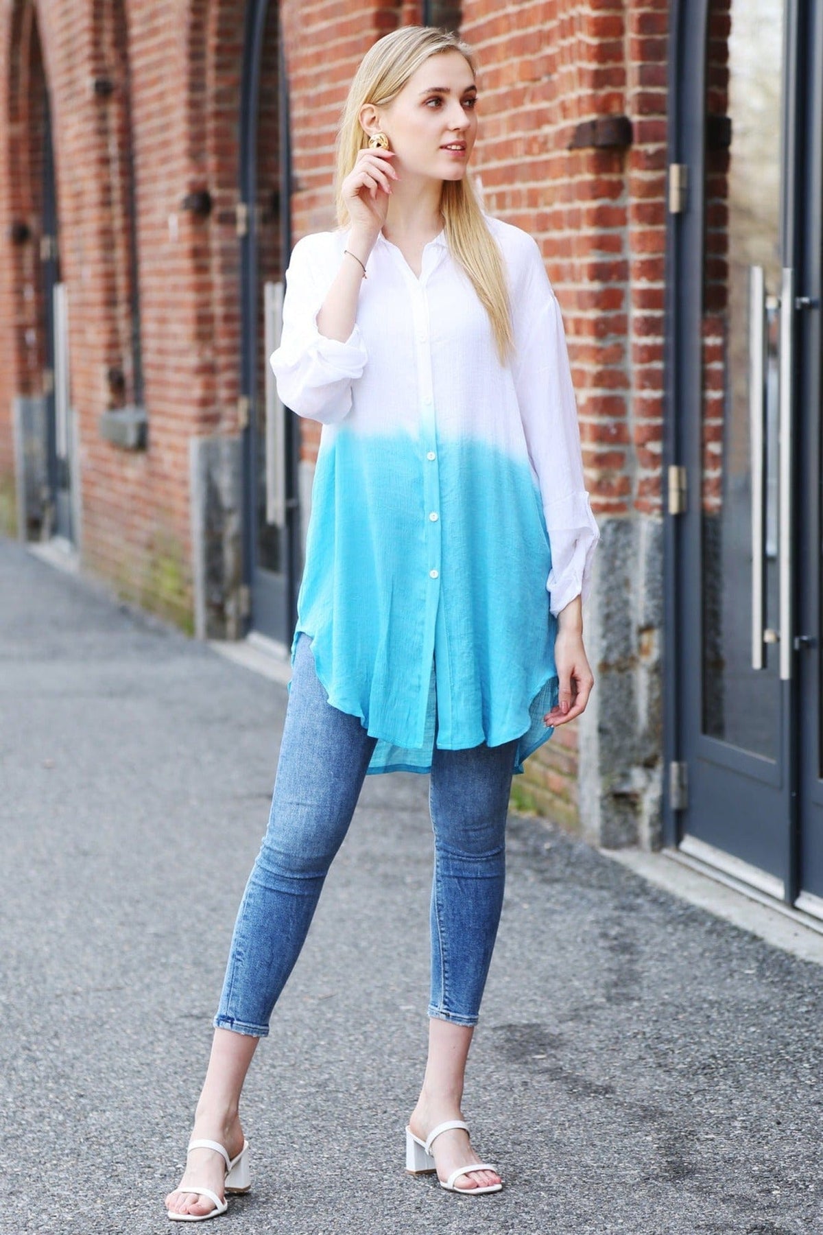 JP5010 Oversized Long Tie Dye Button Up Shirt - MiMi Wholesale