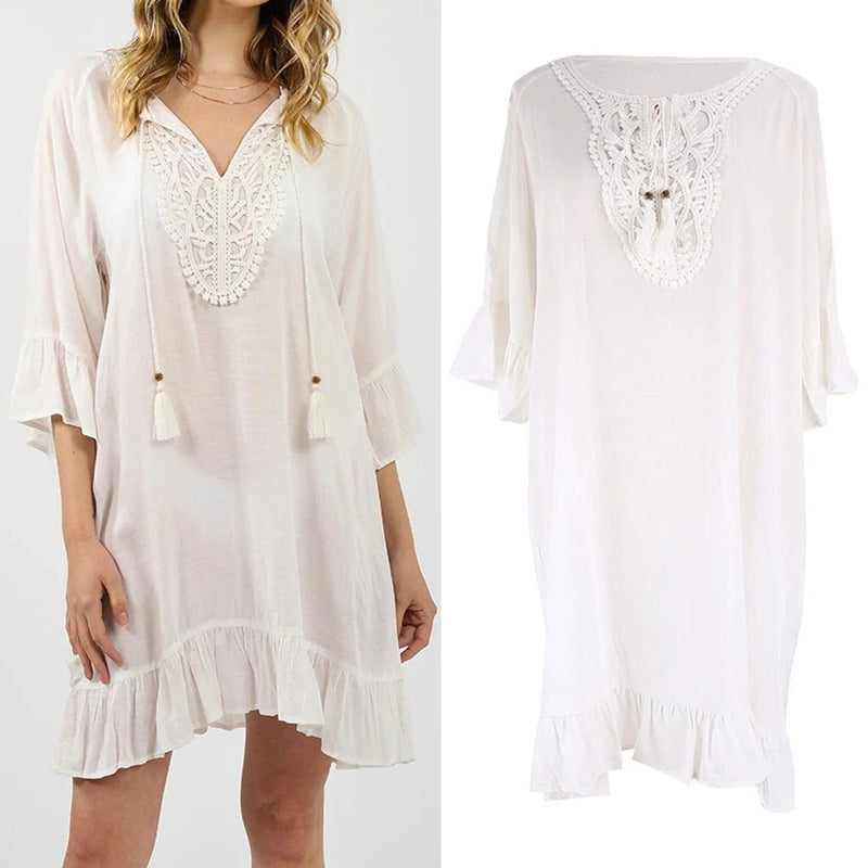 JP5218 Jamie Cover Up Dress With Tassel Tie Knots - MiMi Wholesale