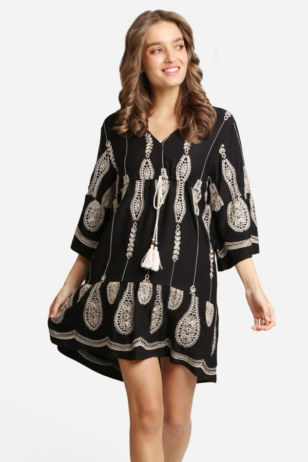 JP6010 Berkley Embroidered Cover Up Dress With Tassel Ties - MiMi Wholesale