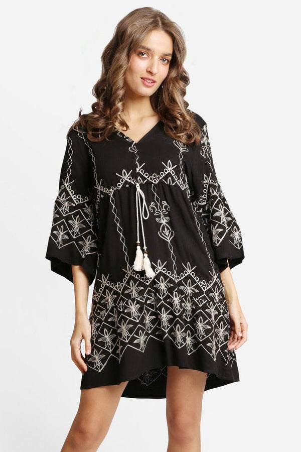 JP6011 Nala Embroidered Cover Up Dress With Tassel Ties - MiMi Wholesale