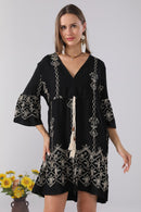 JP6011 Nala Embroidered Cover Up Dress With Tassel Ties - MiMi Wholesale
