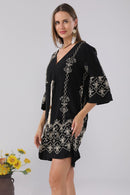 JP6011 Nala Embroidered Cover Up Dress With Tassel Ties - MiMi Wholesale