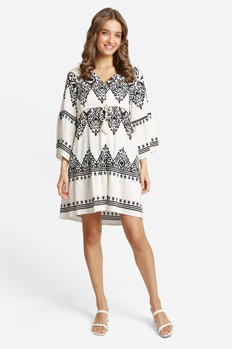 JP6020 Stormi Mixed Print Cover Up Dress With Tassel Ties - MiMi Wholesale