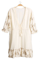 JP6027 Embroidered Leaves Cover Up/Dress With Tassel Ties - MiMi Wholesale