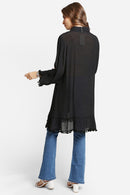 JP6054 Oversized Button Up Long Sleeve Shirt With Pom Pom Trim - MiMi Wholesale