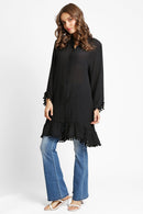 JP6054 Oversized Button Up Long Sleeve Shirt With Pom Pom Trim - MiMi Wholesale