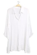 JP6054 Oversized Button Up Long Sleeve Shirt With Pom Pom Trim - MiMi Wholesale