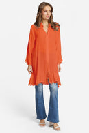 JP6054 Oversized Button Up Long Sleeve Shirt With Pom Pom Trim - MiMi Wholesale