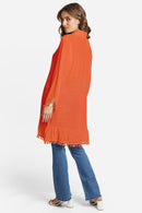 JP6054 Oversized Button Up Long Sleeve Shirt With Pom Pom Trim - MiMi Wholesale