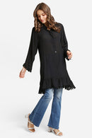 JP6054 Oversized Button Up Long Sleeve Shirt With Pom Pom Trim - MiMi Wholesale