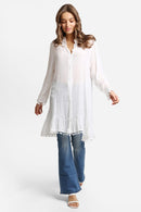 JP6054 Oversized Button Up Long Sleeve Shirt With Pom Pom Trim - MiMi Wholesale