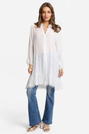 JP6054 Oversized Button Up Long Sleeve Shirt With Pom Pom Trim - MiMi Wholesale