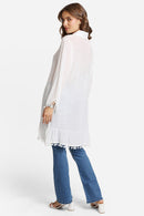 JP6054 Oversized Button Up Long Sleeve Shirt With Pom Pom Trim - MiMi Wholesale