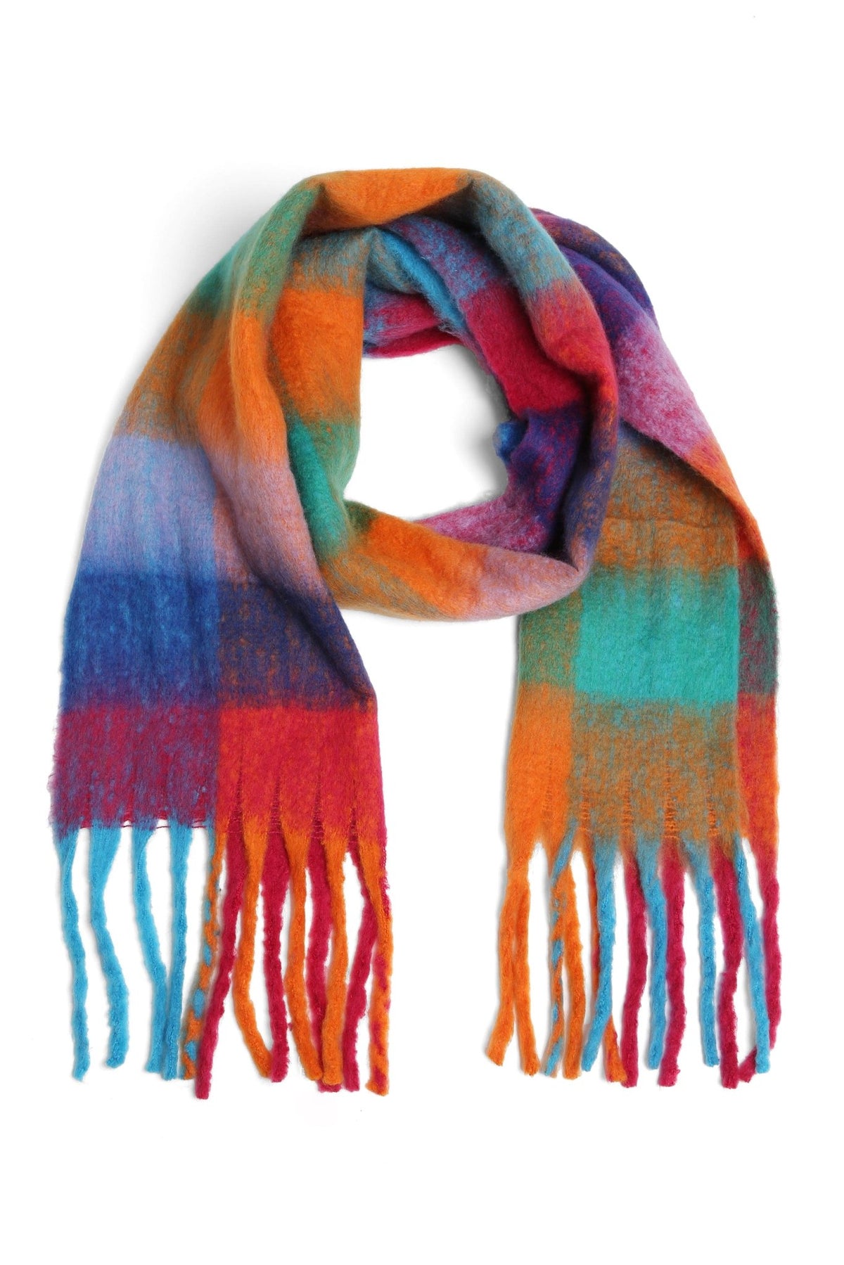 JS2415 Plaid Oblong Scarf with Fringe - MiMi Wholesale