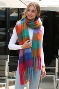 JS2415 Plaid Oblong Scarf with Fringe - MiMi Wholesale