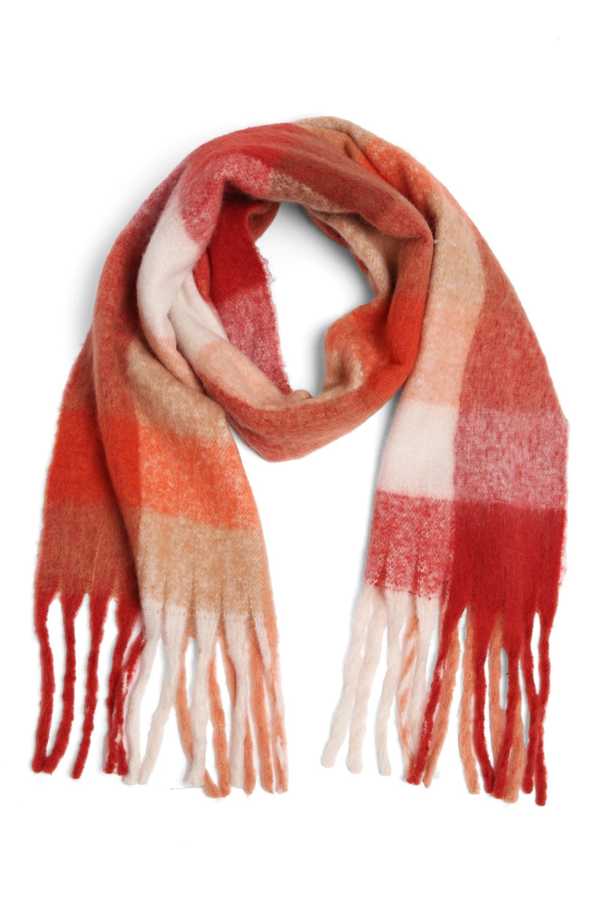 JS2415 Plaid Oblong Scarf with Fringe - MiMi Wholesale