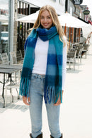 JS2415 Plaid Oblong Scarf with Fringe - MiMi Wholesale