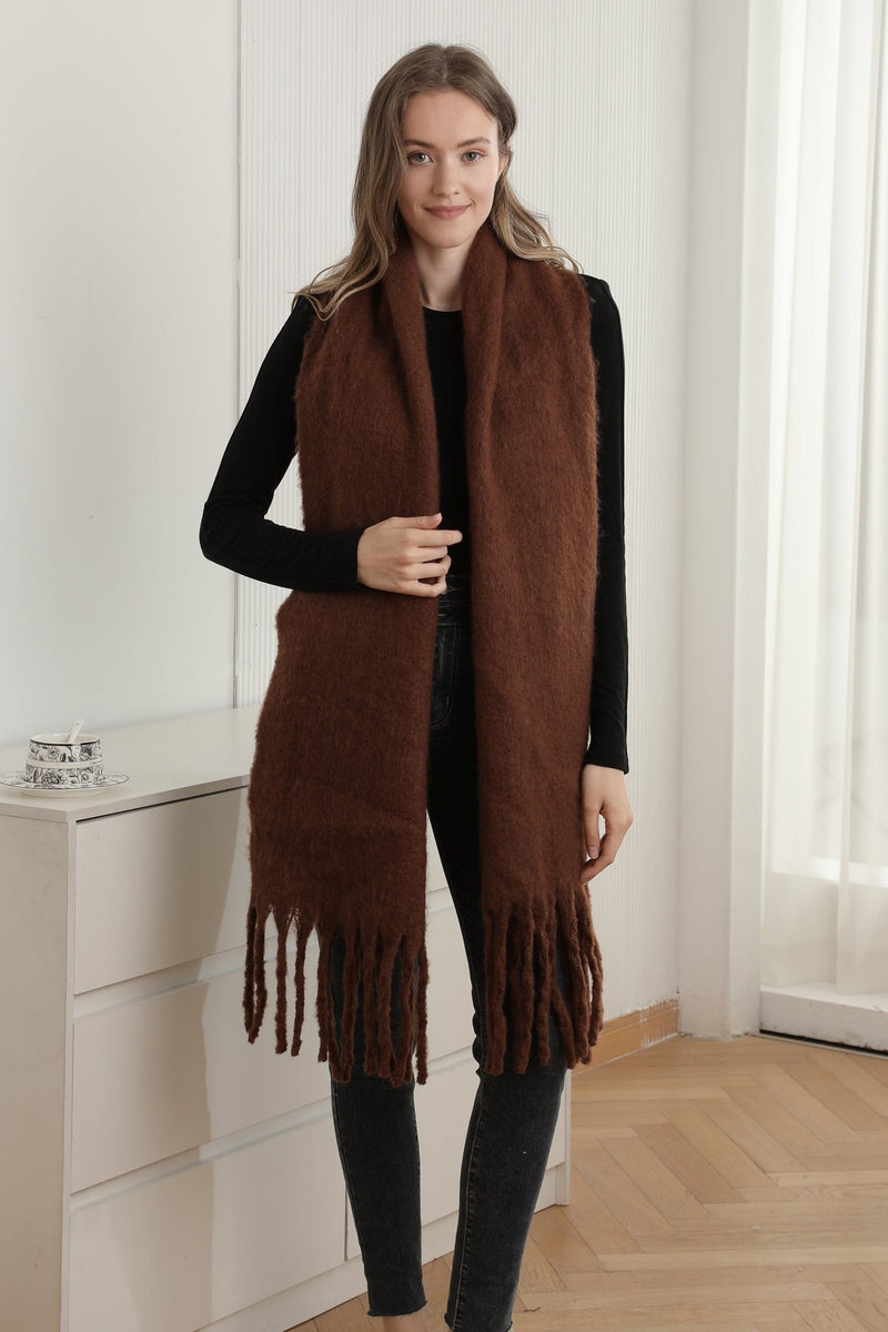 JS2416 Solid color Oblong Scarf with Fringe - MiMi Wholesale