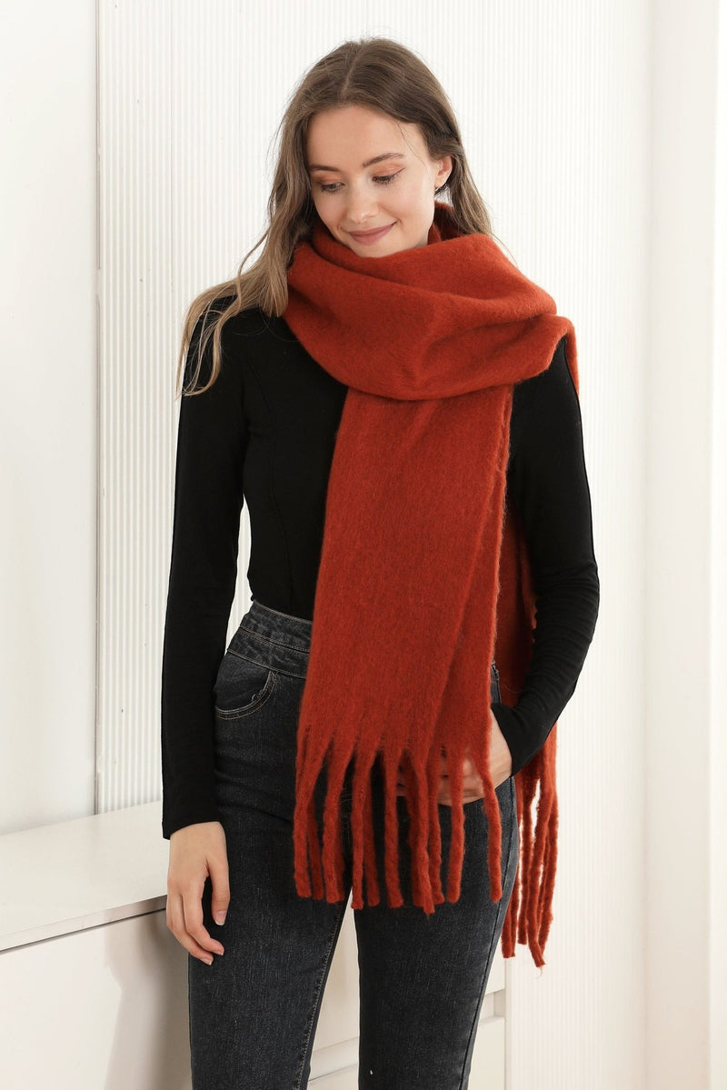 JS2416 Solid color Oblong Scarf with Fringe - MiMi Wholesale
