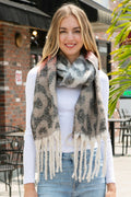 JS2417 Leopard Chunky Oblong Scarf with Fringe - MiMi Wholesale
