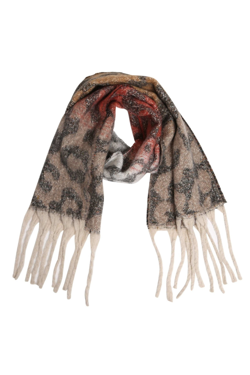 JS2417 Leopard Chunky Oblong Scarf with Fringe - MiMi Wholesale
