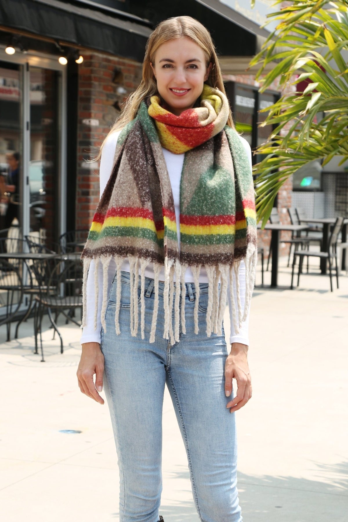 JS2418 Geo Chunky Oblong Scarf with Fringe - MiMi Wholesale