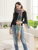 JS2431 Plaid Chunky Scarf With Fringe - MiMi Wholesale