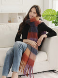 JS2431 Plaid Chunky Scarf With Fringe - MiMi Wholesale