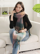 JS2431 Plaid Chunky Scarf With Fringe - MiMi Wholesale