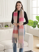 JS2431 Plaid Chunky Scarf With Fringe - MiMi Wholesale