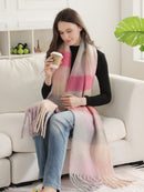 JS2431 Plaid Chunky Scarf With Fringe - MiMi Wholesale