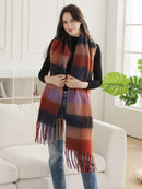 JS2431 Plaid Chunky Scarf With Fringe - MiMi Wholesale