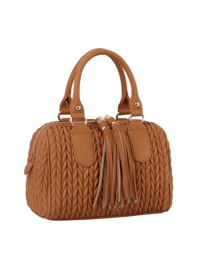 JY0499 Lea Chevron Quilted Satchel With Tassel - MiMi Wholesale