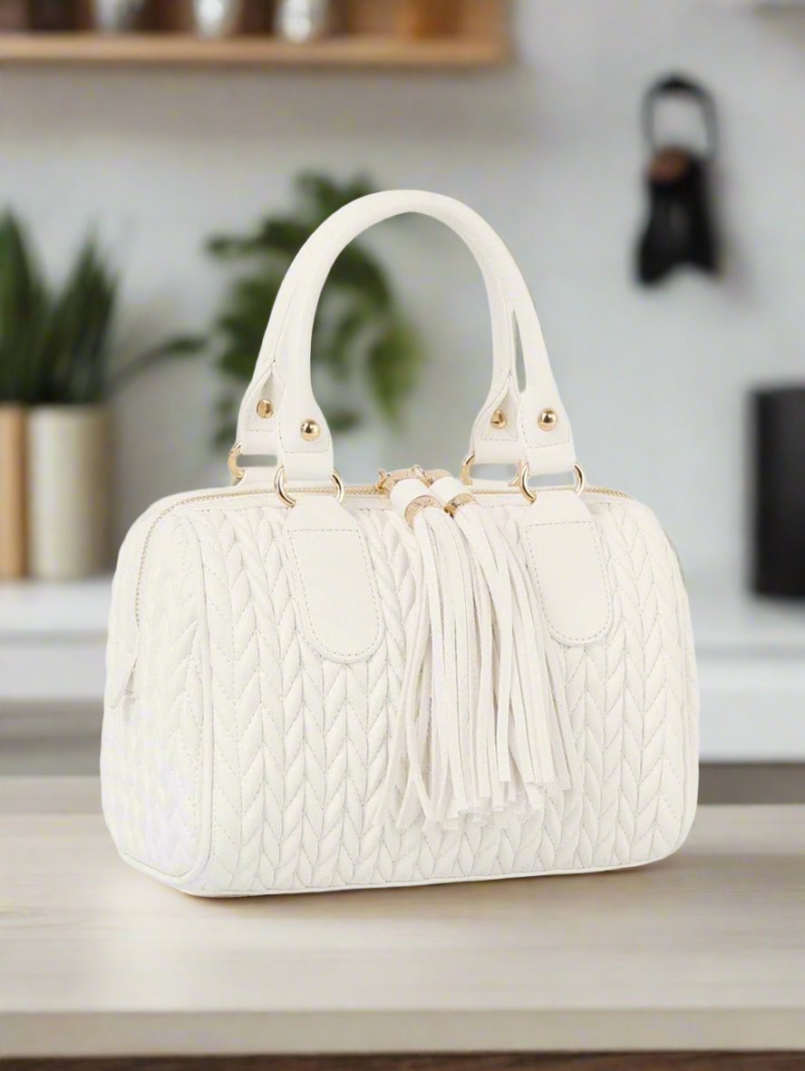 JY0499 Lea Chevron Quilted Satchel With Tassel - MiMi Wholesale