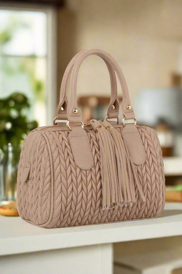 JY0499 Lea Chevron Quilted Satchel With Tassel - MiMi Wholesale