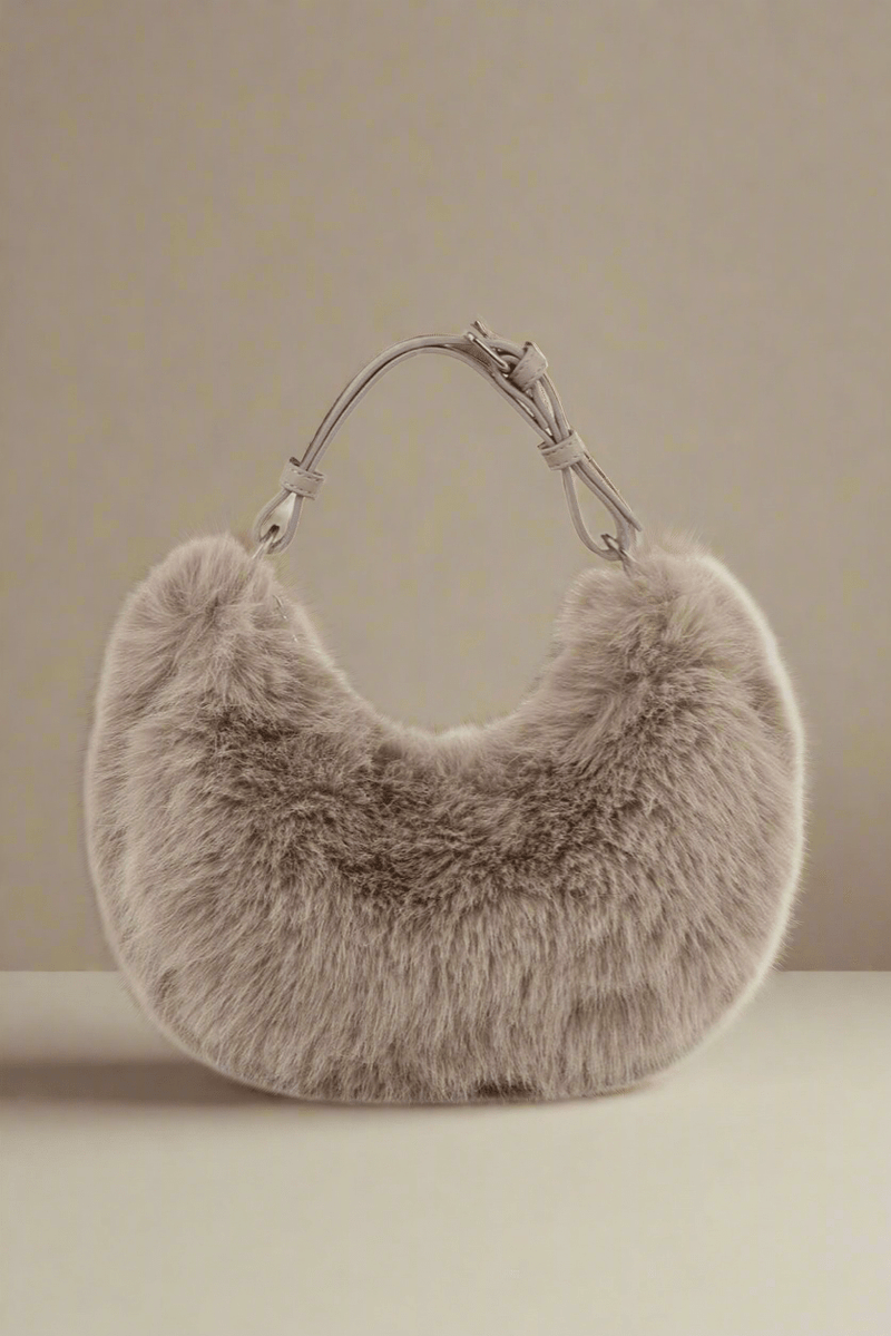 JY0555 Faux Fur Croissant Handbag/Crossbody Bag - MiMi Wholesale