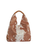 JY0567 Faux Suede Cow Print Hobo Tote Bag With Tassels - MiMi Wholesale