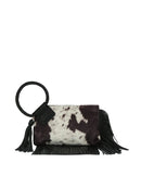 JY0568 Faux Suede Cow Print Fringe Wristlet/Clutch With Tassel - MiMi Wholesale