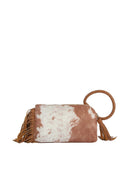 JY0568 Faux Suede Cow Print Fringe Wristlet/Clutch With Tassel - MiMi Wholesale