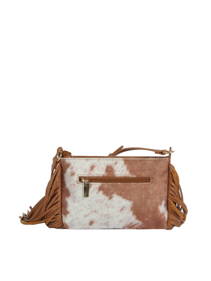 JY0571 Faux Suede Cow Print Fringe Crossbody Bag - MiMi Wholesale