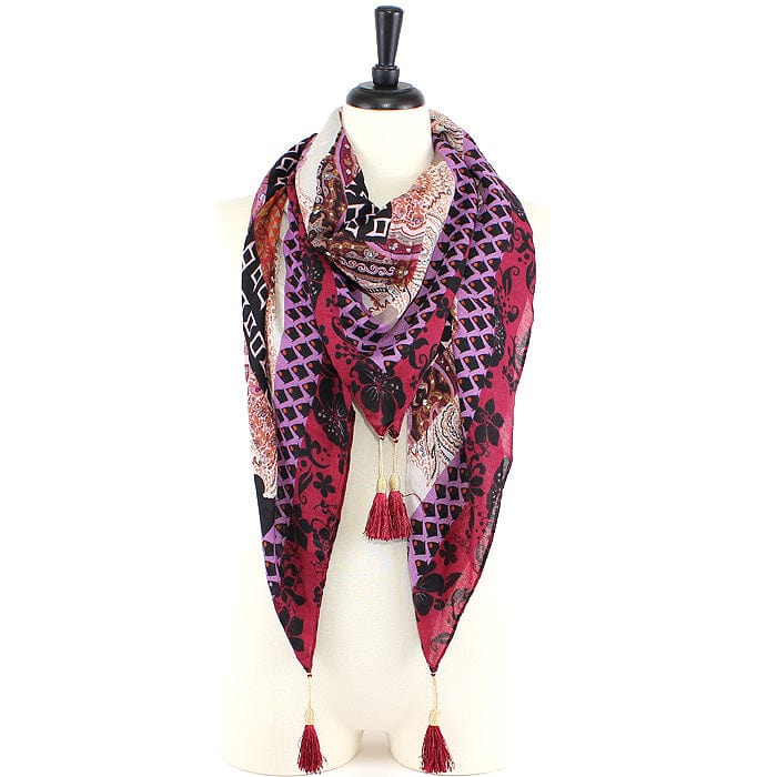 JZ - 13 - BU Geometry Print Square Tassel Scarf - MiMi Wholesale