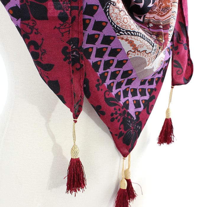 JZ - 13 - BU Geometry Print Square Tassel Scarf - MiMi Wholesale