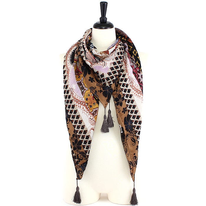 JZ - 13 - C Geometry Print Square Tassel Scarf - MiMi Wholesale