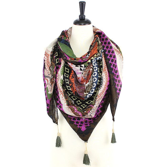 JZ - 13 - G Geometry Print Square Tassel Scarf - MiMi Wholesale