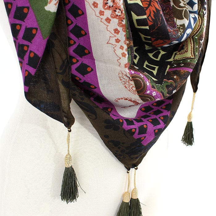 JZ - 13 - G Geometry Print Square Tassel Scarf - MiMi Wholesale