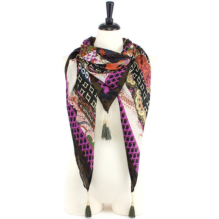 JZ - 13 - G Geometry Print Square Tassel Scarf - MiMi Wholesale