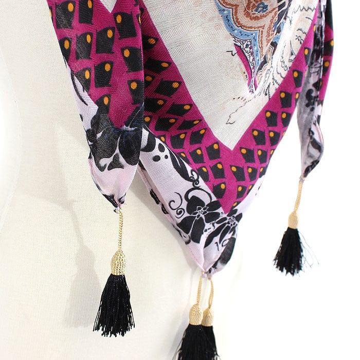 JZ - 13 - P Geometry Print Square Tassel Scarf - MiMi Wholesale